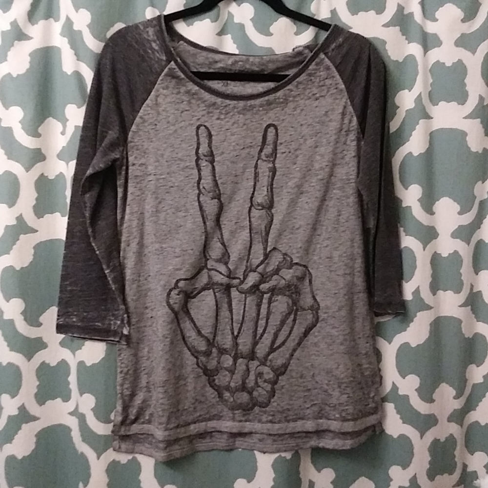 Skeleton hand peace sign shirt